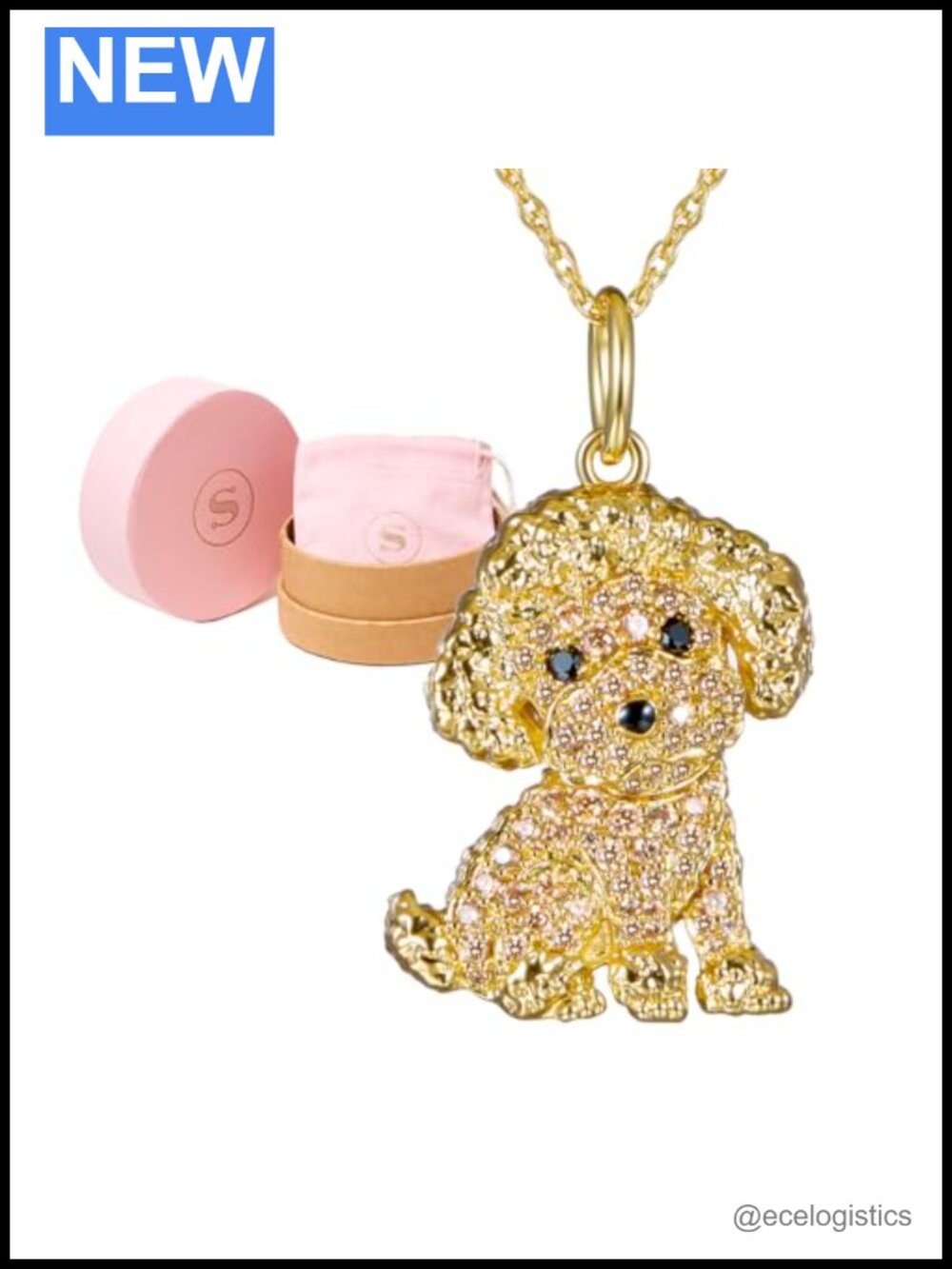 18K Yellow Gold Plated Sterling Silver Poodle Pendant Necklace